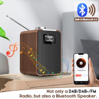 Wholede DAB Plus rádio s Bluetooth, DAB rádio s 2000mAh baterií, DAB+/FM retro dřevěné digitální rádio budík s dvojitým alarmem 